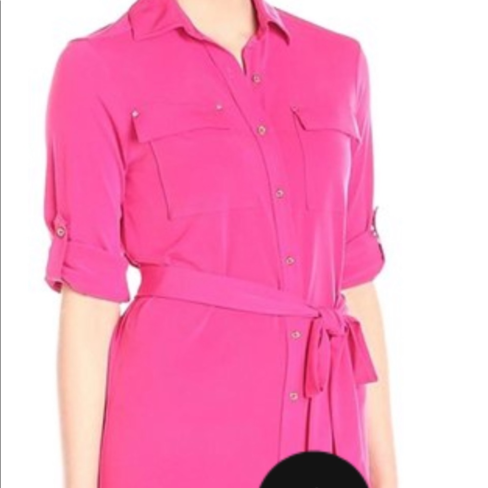 Calvin Klein fuchsia button up dress with removable belt